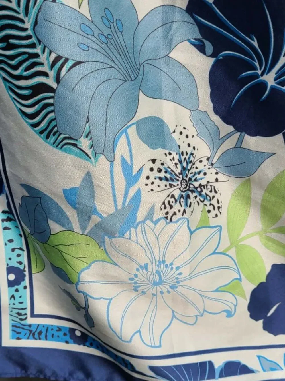 Blue White Floral 100% Polyester Scarf
